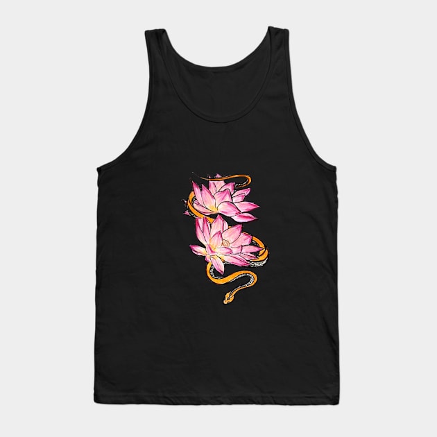 Pink Lotus, Orange Snake Tank Top by OliviaBethWorks